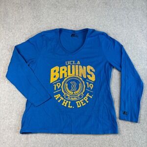 Russell UCLA Bruins Long Sleeve Graphic Tee V Neck Blue Shirt Women's L (12-14)